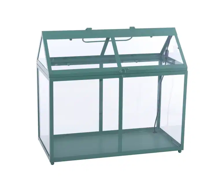 Miniväxthus Maya med LED-lampor - grön metall, 45 cm