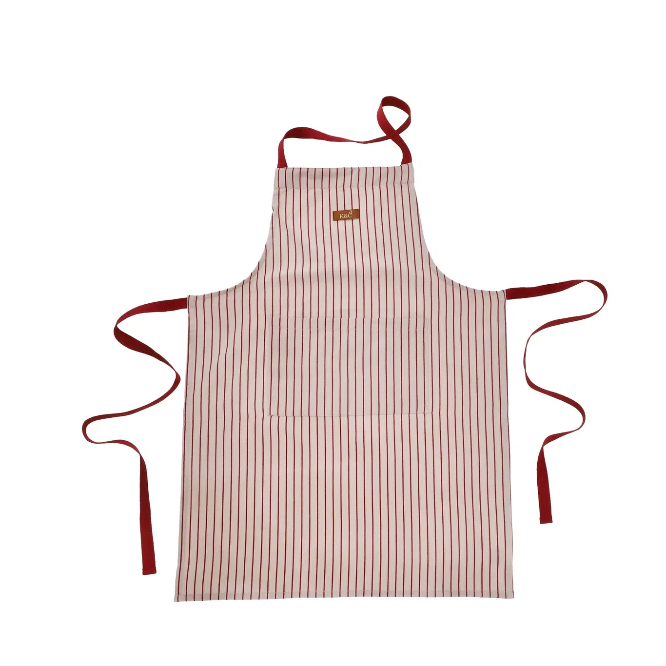 K&C Kitchen Apron with pocket Red and Beige